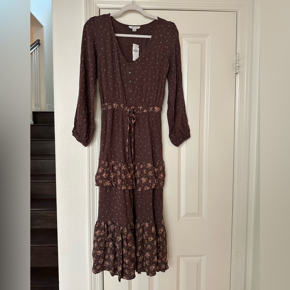 American Eagle Outfitters Brown Floral Long Sleeve Dress